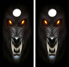 Angry Wolf/Warewolf Cornhole Wrap Decal with Free Laminate Included