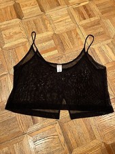 Vintage 90  s Venus Women M/L Bathing Suit Cover Up Black Sheer Mesh Cropped Goth