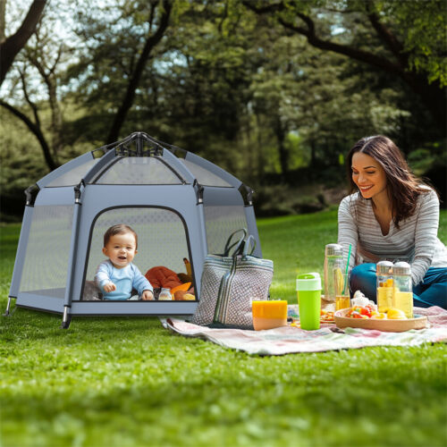 Outdoor Indoor Pop Up Baby Play Tent Breathable Mesh Baby Playpen Yard w UV Cove - Picture 2 of 16