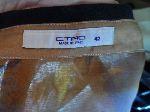 ETRO Brown Multi Floral 100% Silk Sheer Organza Front Ruffle Blouse Size 42 - Picture 22 of 24
