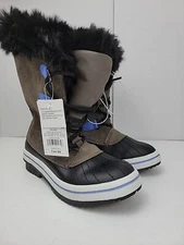 Cat & Jack Girls Grey Nadia Suede Black Fur Top Blue Winter Snow Boots Sz 3 NEW