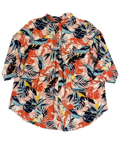 Jessica London Size 16 Floral Tropical Linen Blend Button Up Top Colorful - Picture 8 of 8