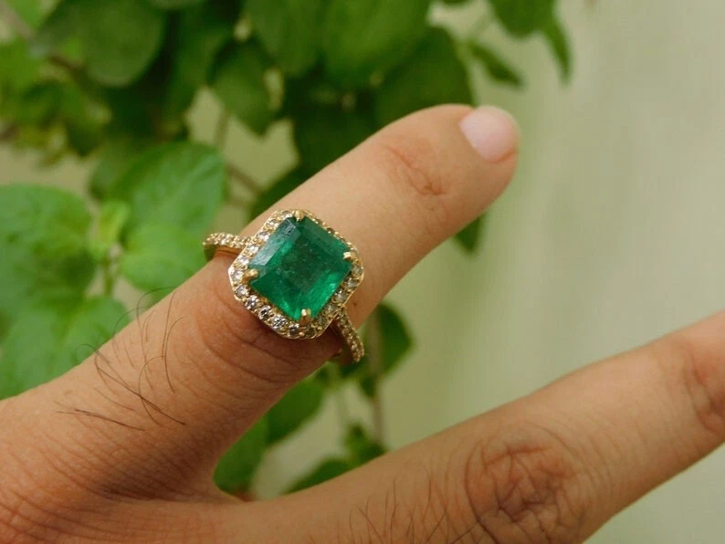 Emerald Ring, Vintage Emerald Ring, 3 Carat Emerald, Natural Emerald R