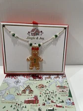 Jingle & Joy Holiday Christmas Charm Necklace Gingerbread Girl Crystal Pearl NWT