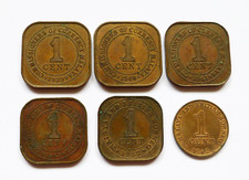 MALAYA + BRITISH BORNEO 1 CENT LOT X 6, DATES 1939 1940 1941-I, 1943 1957 + 1962