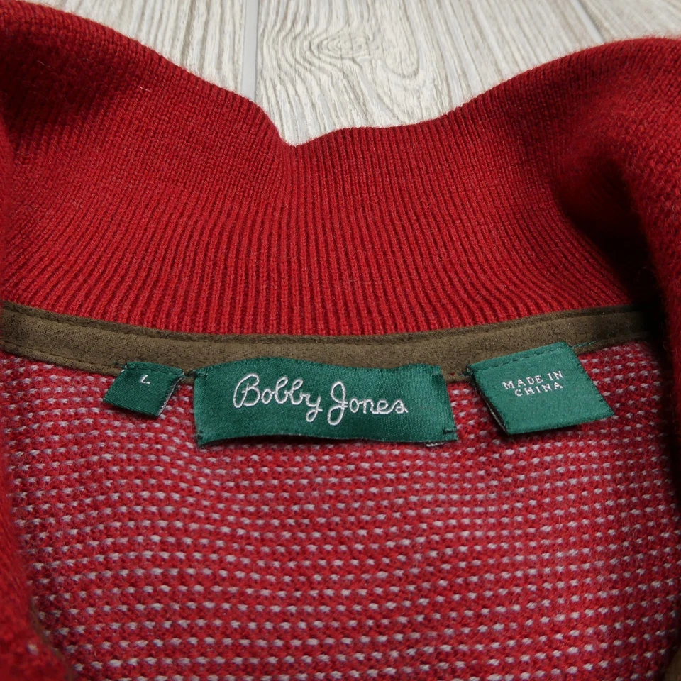 Suéter de lã merino Bobby Jones 100% extra fino adulto grande vermelho Henley simulado golfe - Imagem 2 de 4