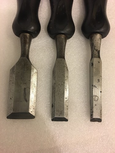 Juego de 3 cinceles de carpintería de borde biselado artesanal EE. UU. - Imagen 3 de 8