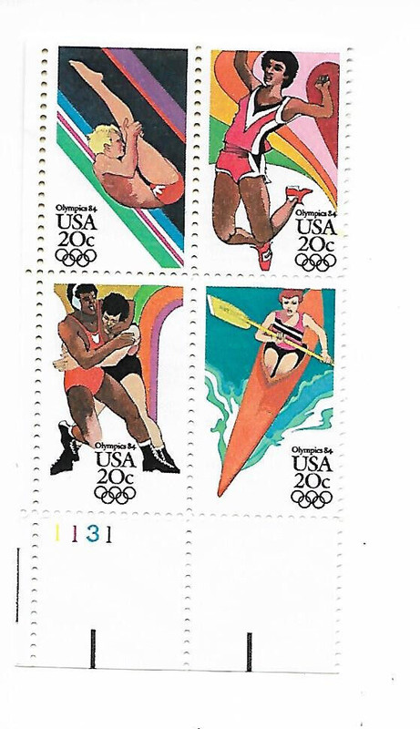 SUMMER OLYMPICS MINT PLATE BLOCK AT FACE VALUE