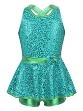 UK Kids Girls Shiny Sequins Dance Dress Gymnastic Leotard Dancewear Costume