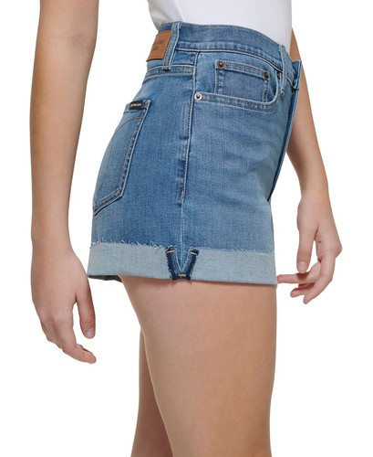 Pantalones cortos de mezclilla para mujer Calvin Klein de puño ancho azul B4 HP - Imagen 8 de 15
