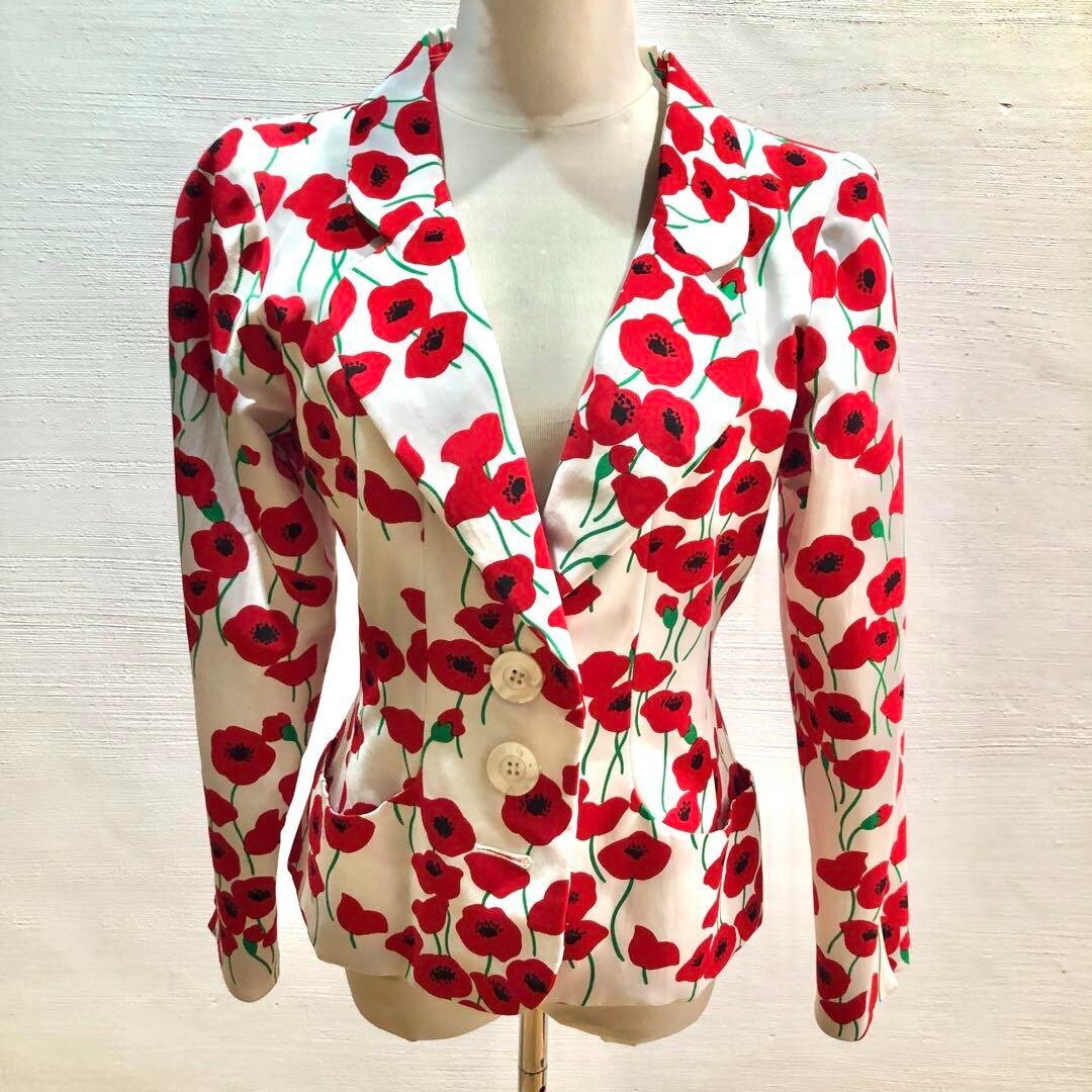 SAINT LAURENT Giacca sartoriale YSL Ribe Gauche con stampa floreale e bottoni a conchiglia donna taglia M