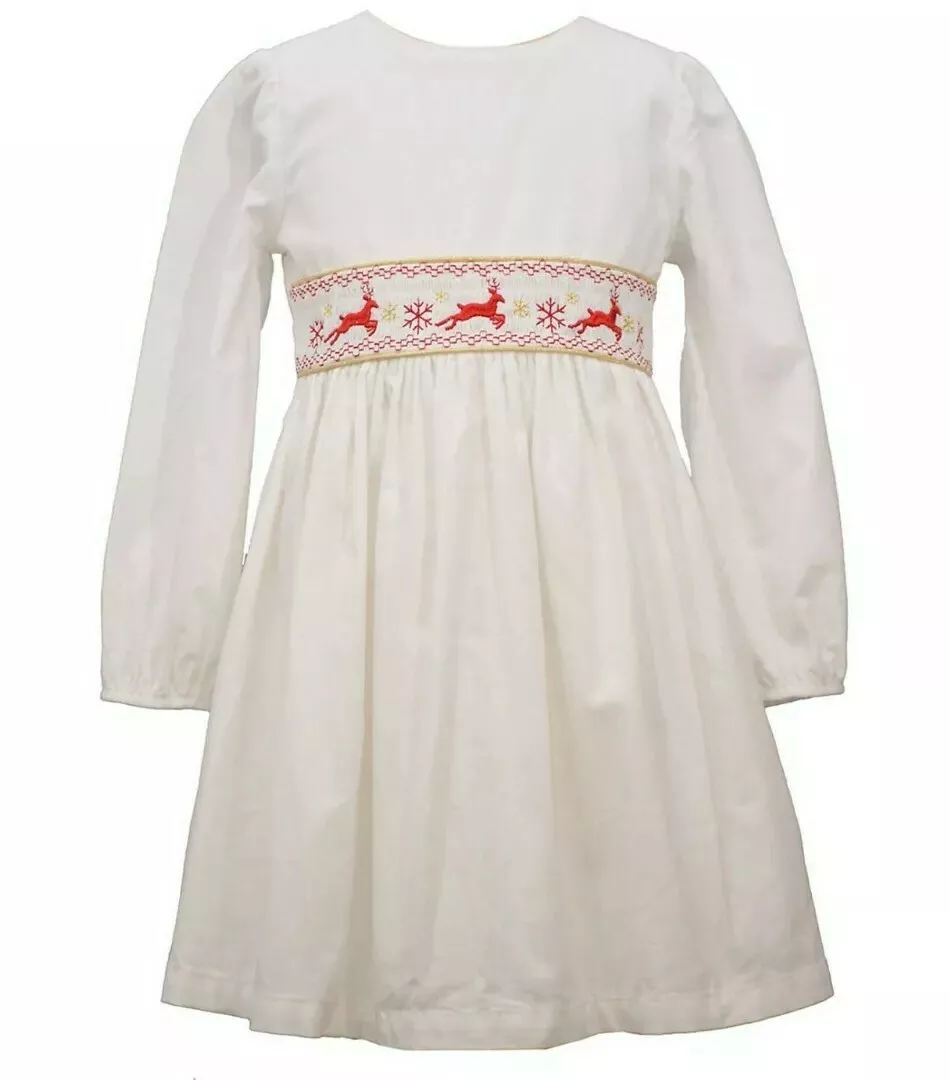 Bonnie Jean Little Girl s Smocked Reindeer Fit Flare Dress Size 6 or 6X