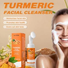 Turmeric Brightening Face Wash with Brush, Daily Cleanser with Lemon Extract