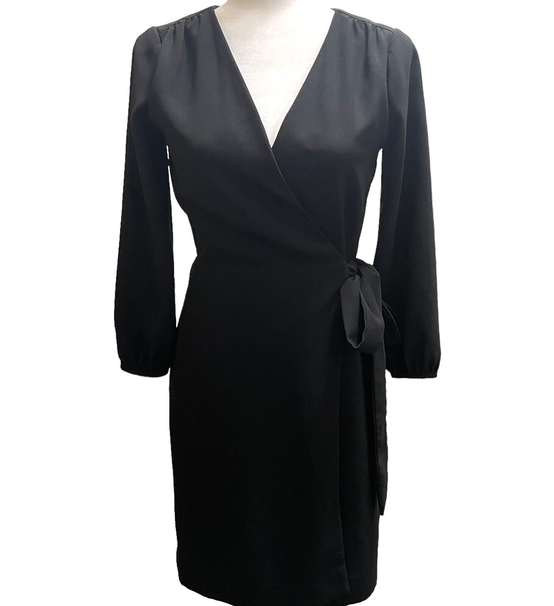 Crew Women's Wrap Dress Black Size 00 Crepe 365 V Neck LBD Side