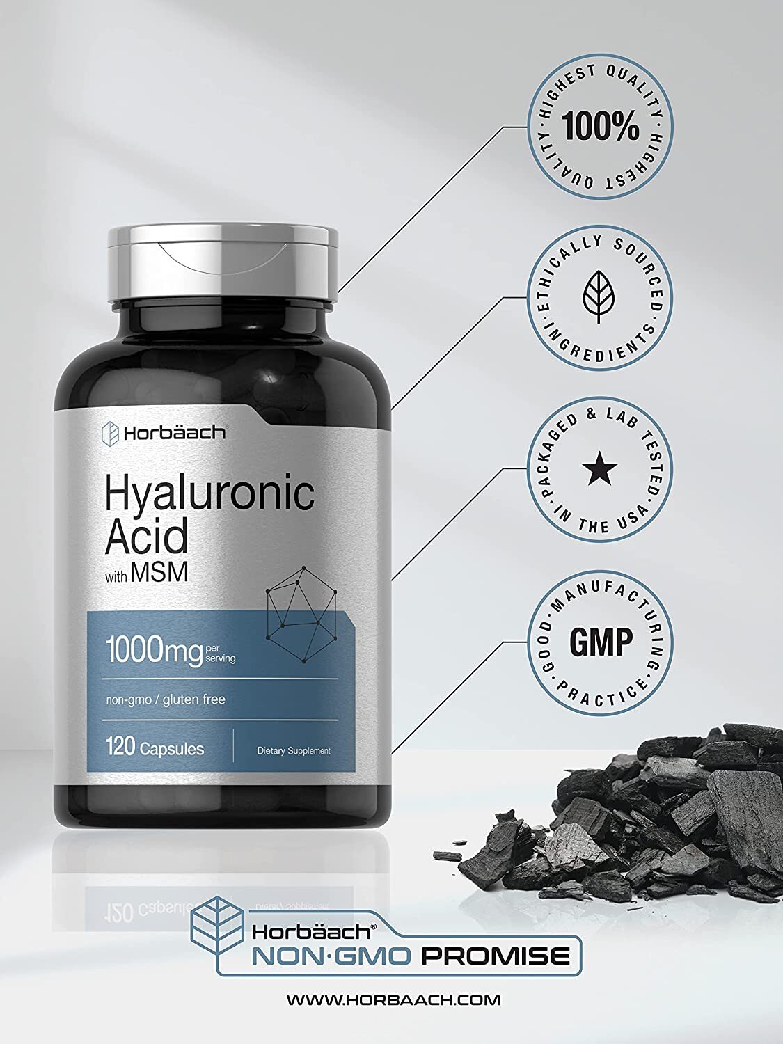 Hyaluronic Acid with MSM 1000 mg 120 Capsules NonGMO by