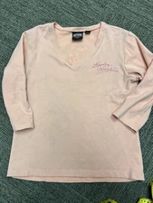 HARLEY DAVIDSON Greensburg, PA Biker T-Shirt Pink 3/4 Sleeve Womens L