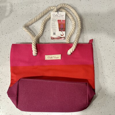 Porto Vino Canvas Tote Wine Purse Red/Pink Brand New