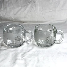 Nestle Globe Mugs Lot Of 2 Nescafe 1970s Vintage Heavy Glass