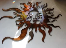 Sun w/ Smiling Face - Metal Wall Art - Copper 14" x 11" 