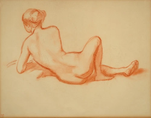 Ludwig von Hofmann (1861-1945), female nude on the back, around 1900