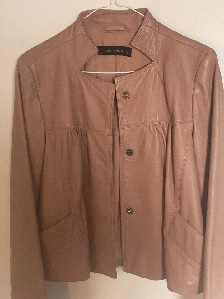Zara women Soft leather jacket  Marni Style Antique Pink Waist Length A Shape S - Image 3 of 4