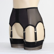 NEW Fashion Sheer Mesh Girdle with 6 Straps Plus Size Front Closure Garter Belt