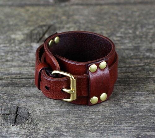 Brown leather bracelet, Men's cuff, Women accessories, leather cuff - Picture 3 of 9