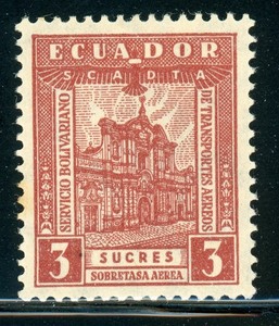 ECUADOR MH SCADTA Air Post: Scott #C21 3S Jesuit Church 1929 CV$11+