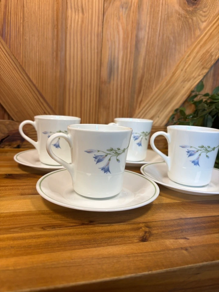 Juego de 4 tazas de café vintage CorningWare Blue Dusk con platillos - Cottagecore Foto 4 de 4
