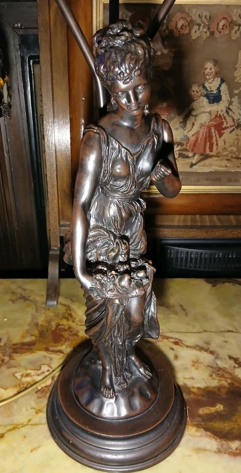 Large Widdup And Bingham Table Lamp  Female   3 Ruffle Shades Art Nouveau Style - Image 3 of 4