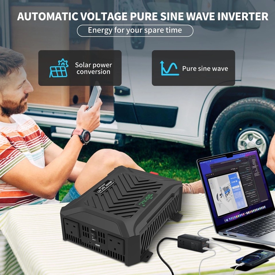 12V/24V 2000W/4000W Pure Since Wave Power Inverter 12V to 240V RV ...