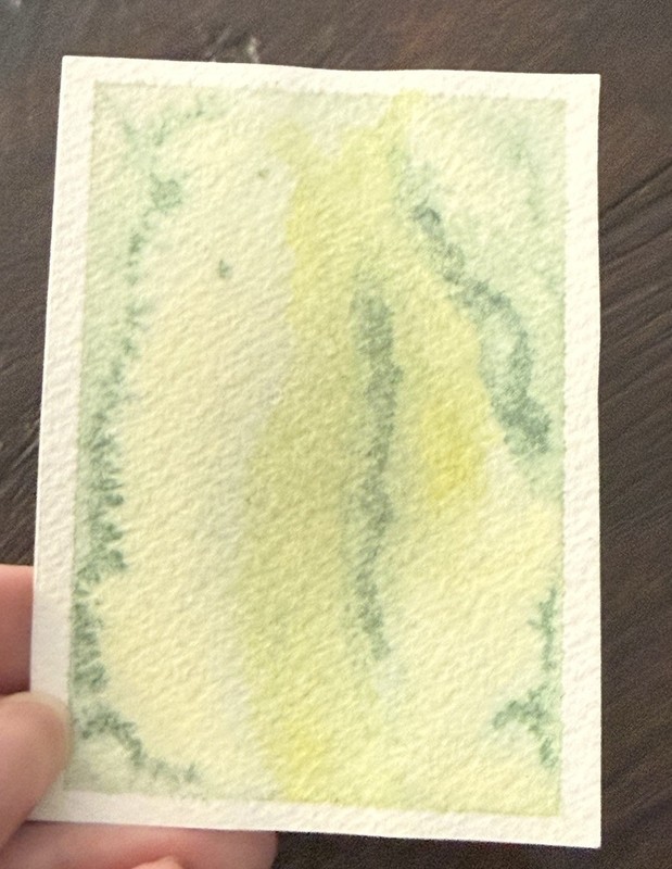 ACEO “Cells” Abstract Watercolor Miniature Painting Green Kassie #4.