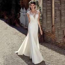 O-Neck Mermaid Wedding Dress Bridal Gowns Lace Illusion Bride Robe Sleeveless