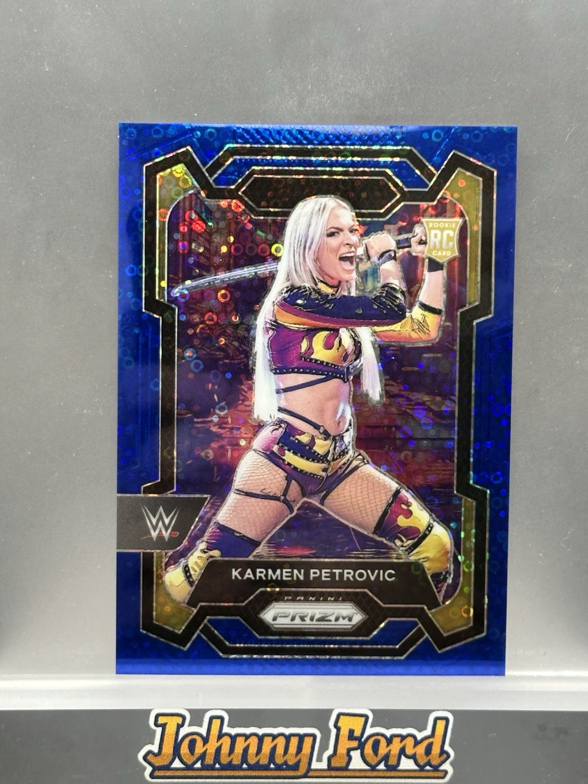 2024 Panini Prizm WWE #107 Karmen Petrovic Under Card Blue Prizm Rookie 17/25
