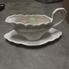 Vintage 1970s 1980s Handmade Ceramic Speckled Gravy Boat and Holder — photo 6