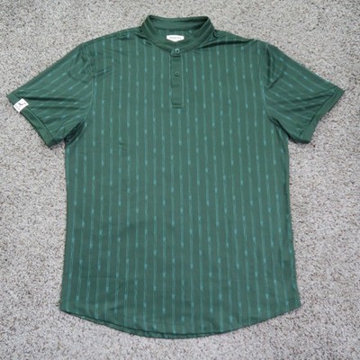 Mantra Polo Shirt Men Medium Green Striped Catalyst Performance Band Collar Golf