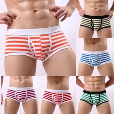 Army Green Cotton Striped Boxer Briefs for Men Pouch Bag Separation Underwear