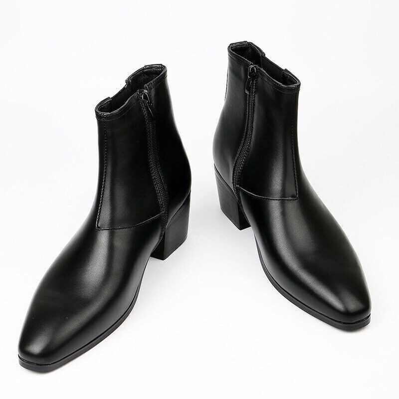 Botas Chelsea Para Hombre Punta Punta Tacones Cubanos Top Alto Formal Vestido Tobillo Clásico
