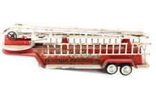 Vintage Nylint Fire Dept Pressed Steel Aerial Ladder Truck Toy Red White Trailer