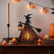 Halloween Witch Lamp Resin Spooky Gothic Table Decor Home Centerpiece