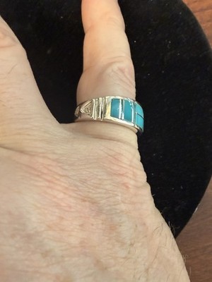 Navajo Rick Tolino Fox Turquoise Inlay Sterling Silver Ring Size 9 1/2
