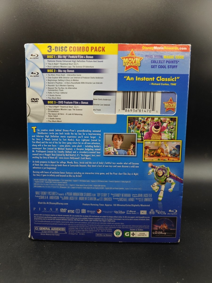 Toy Story 3 Blu-ray/DVD/Bonus Disc 2010 (Tom Hanks, Joan Cusack