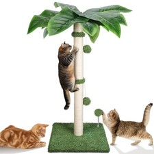 Cat Scratching Post Tree 85cm Sisal Scratch Pole with Palm Leaves Indoor UK