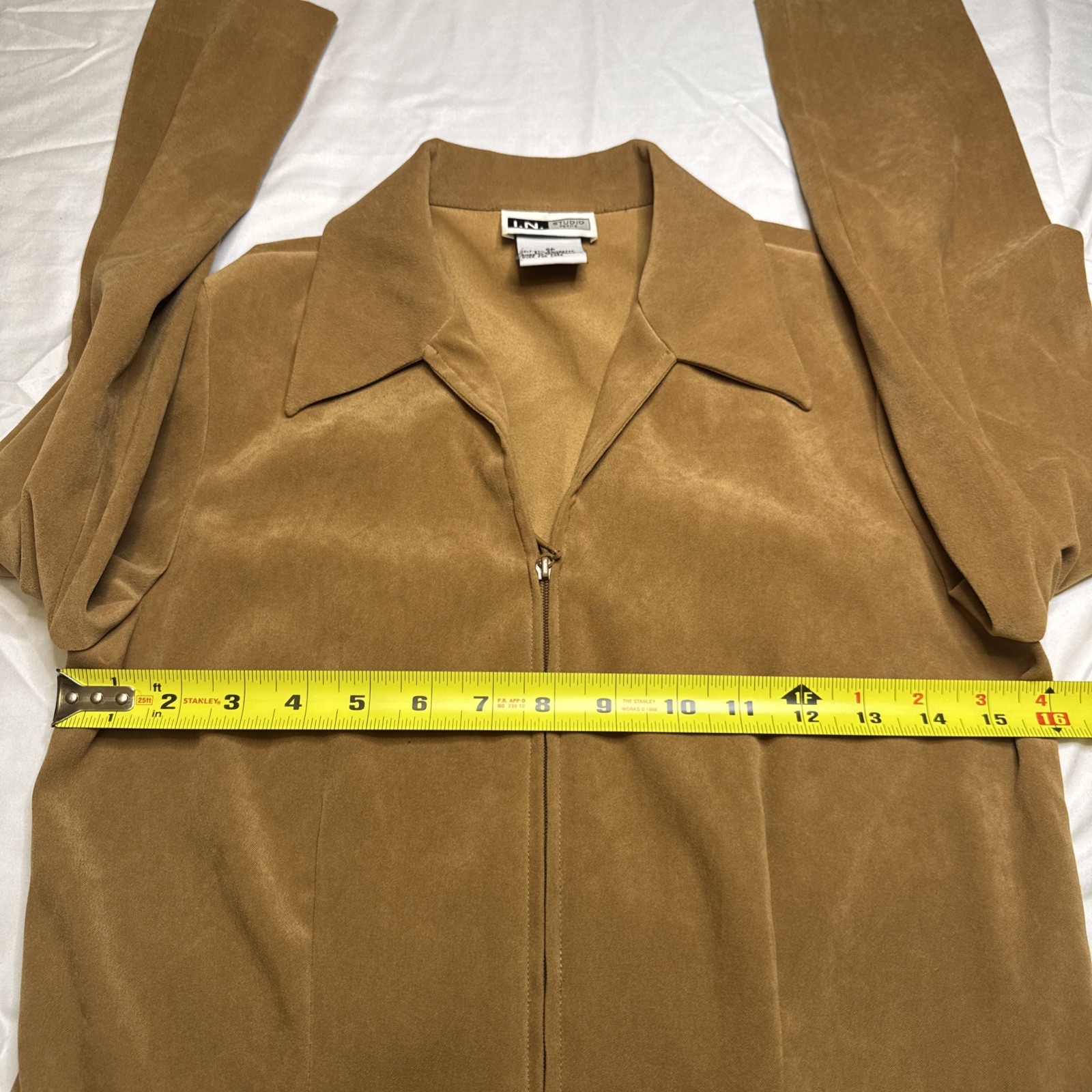 I.N. Studio Petite Women Camel Faux Suede Full Zip Jacket Tan 6P 5465843 image 5