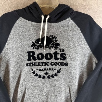 Roots Athletic Goods Hoodie Small Black Grey Raglan Graphic Pullover CA05017