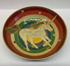 Vintage indische bunte Messing Schale Einhorn Emaille Messingschüssel Regenbogen