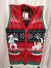 33 Degrees Ugly Christmas Sweater Vest Size LT Polar Bears Snowball Fight NWT