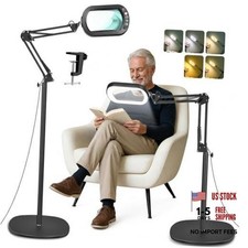 12X Magnifying Glass with Light and Stand, Real Glass Lens, 5 Color Black