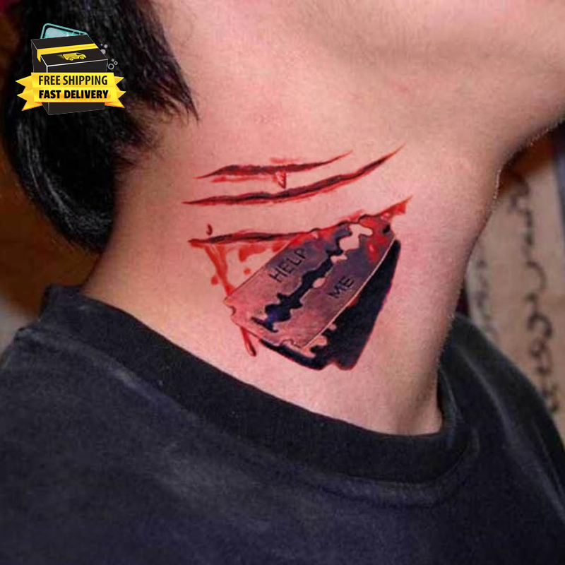 Halloween Temporary Tattoos,Halloween Face Tattoos,Fake Wounds,Fake ...