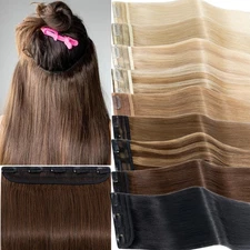 Clip in Real Remy Human Hair Extensions One Piece 3/4 Full Head Thick Hairpieces